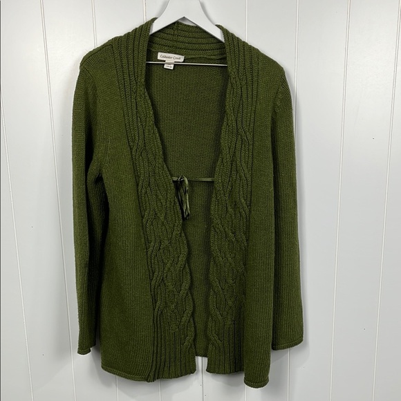 Coldwater Creek Womens Open Front Sweater L (14-16) Moss Green Cable Pattern - Picture 1 of 13